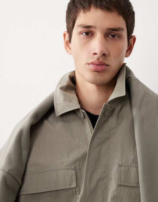 ASOS COLLECTIVE nylon shacket in pale khaki (part of a set), 5 of 7
