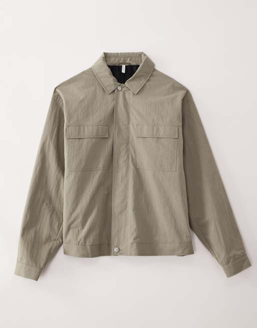 ASOS COLLECTIVE nylon shacket in pale khaki (part of a set), 6 of 7