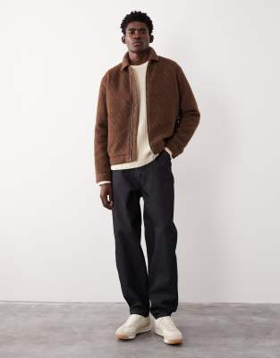 Oversize-Harrington-Jacke aus Wollmix in Braun-Grün Grün L