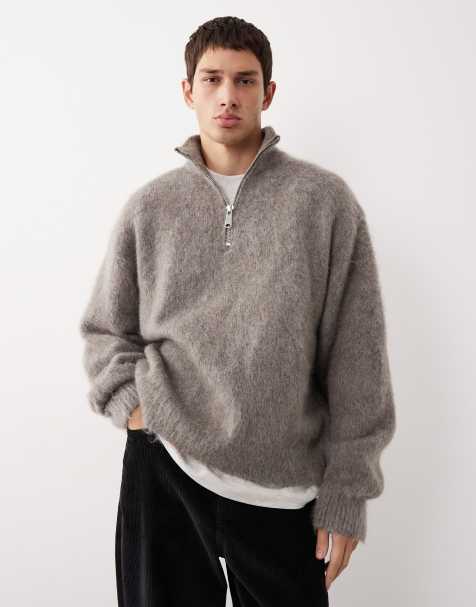 ASOS COLLECTIVE – Oversize-Strickpullover aus Woll- und Mohairmix in Braun mit Stehkragen - view 1