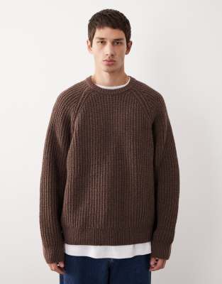 Oversize-Strickpullover aus Wolle in Braun-Brown Brown S