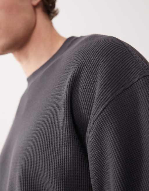 ASOS COLLECTIVE – Oversize-T-Shirt aus superschwerem Stoff in Anthrazit mit Waffelstruktur, 2 von 6