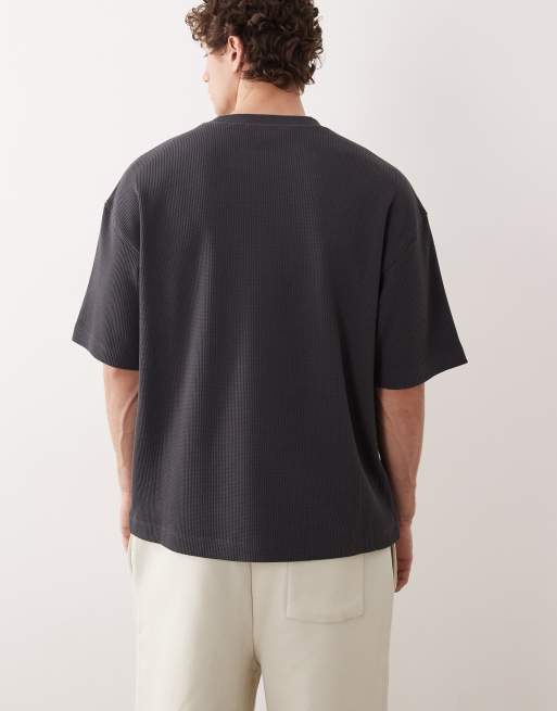 ASOS COLLECTIVE – Oversize-T-Shirt aus superschwerem Stoff in Anthrazit mit Waffelstruktur, 4 von 6