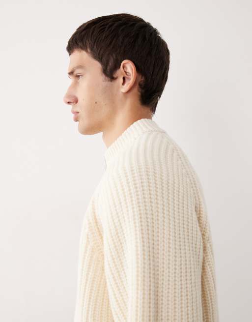 ASOS COLLECTIVE - Oversized beige strikket cardigan i uld med lynlås, 4 af 7