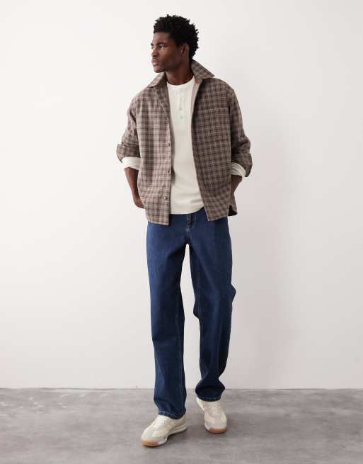 ASOS COLLECTIVE oversized check overshirt in brown, 2 of 7