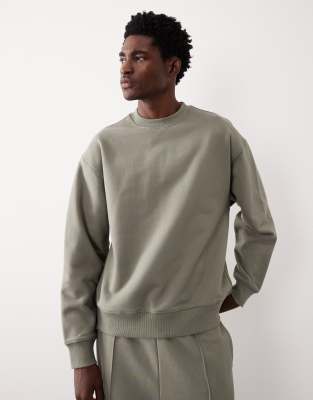 ASOS COLLECTIVE ASOS COLLECTIVE oversized crew neck super heavyweight sweatshirt in pale khaki - KHAKI-Green