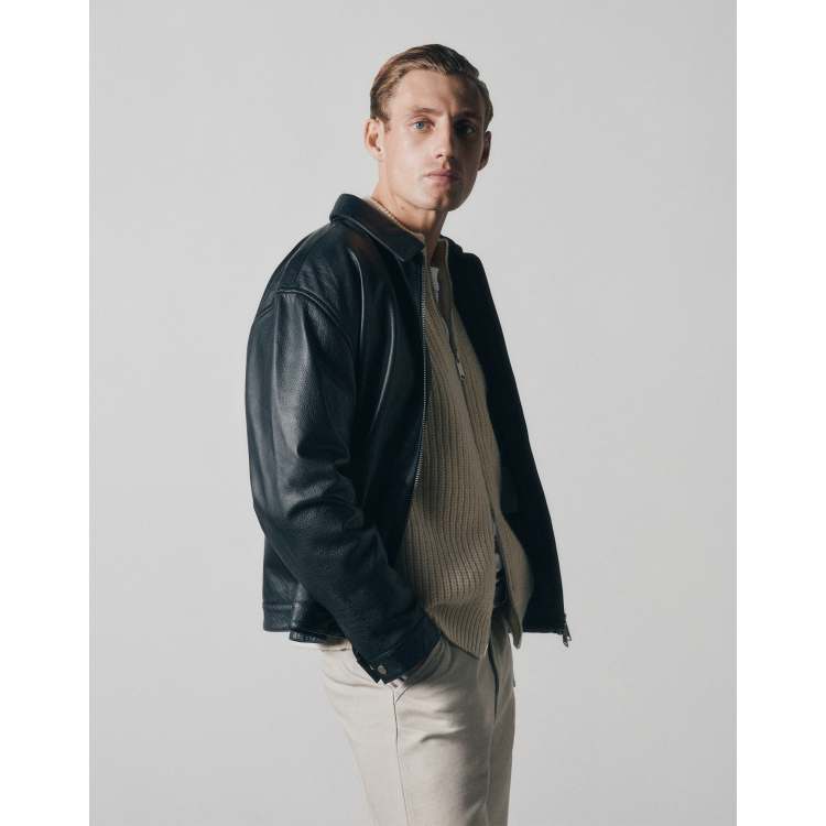 ASOS COLLECTIVE oversized harrington textured real leather jacket