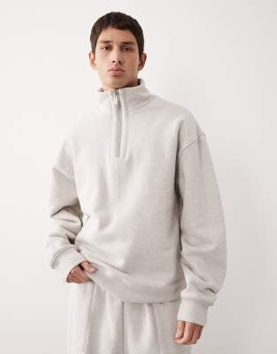 ASOS COLLECTIVE ASOS COLLECTIVE oversized heavyweight quarter zip funnel sweatshirt in heather marl - LGREY