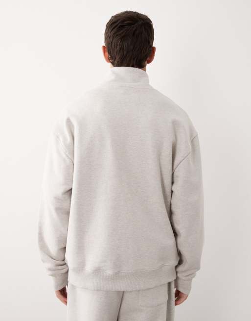 ASOS COLLECTIVE oversized heavyweight quarter zip funnel sweatshirt in heather marl  - LGREY, 3 of 7