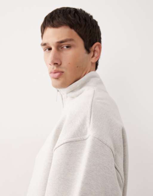 ASOS COLLECTIVE oversized heavyweight quarter zip funnel sweatshirt in heather marl  - LGREY, 4 of 7