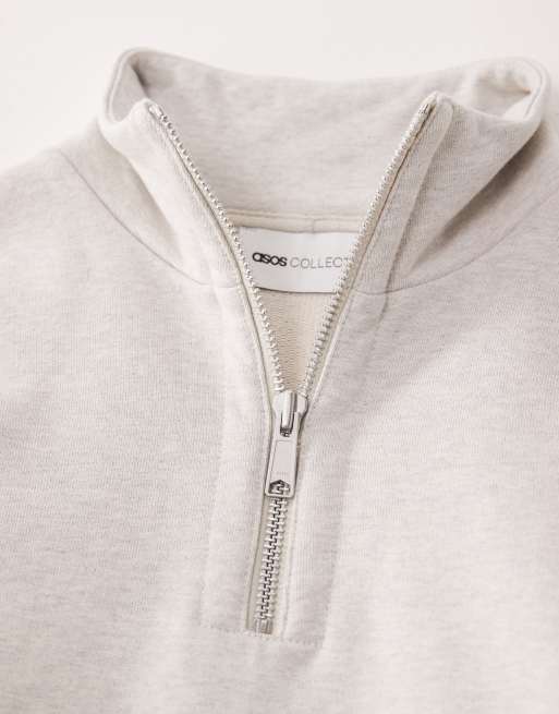 ASOS COLLECTIVE oversized heavyweight quarter zip funnel sweatshirt in heather marl  - LGREY, 7 of 7