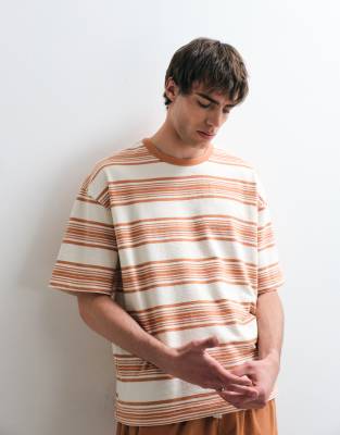 Asos Collective Oversized Heavyweight Textured Striped T-shirt In Multi