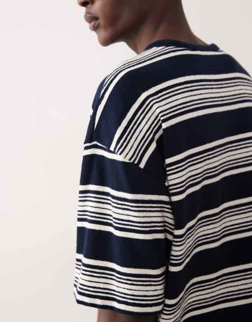 ASOS COLLECTIVE oversized heavyweight textured striped t-shirt in ecru and navy, 4 of 6