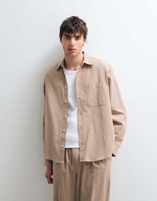 ASOS COLLECTIVE - Co-ord set van katoen-linnenmix in beige, 3 van 3