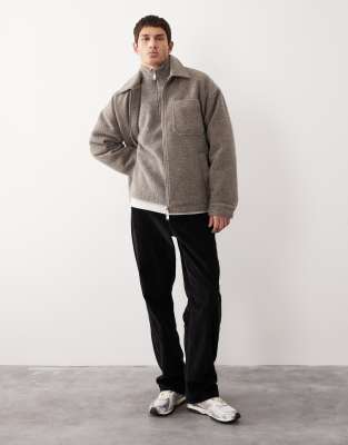 Asos Collective Oversized Knit Wool And Mohair Mix Funnel Neck Sweater In Neutral