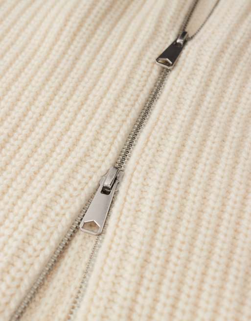 ASOS COLLECTIVE oversized knitted zip through wool rich cardigan in ecru