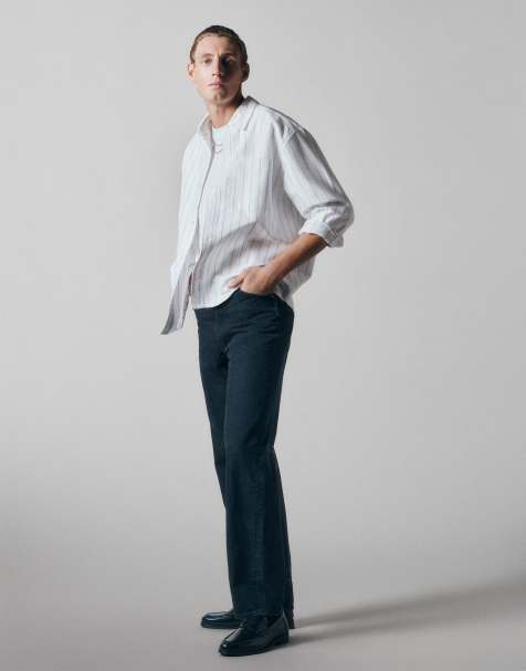 ASOS COLLECTIVE oversized oxford shirt in white stripe - view 1