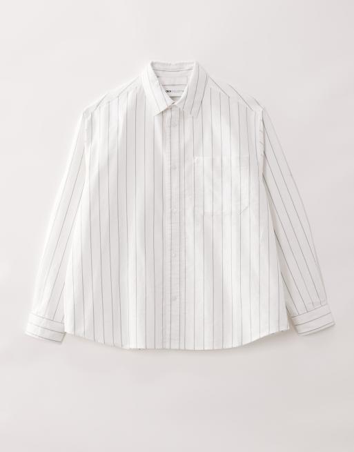 ASOS COLLECTIVE oversized oxford shirt in white stripe, 6 of 7