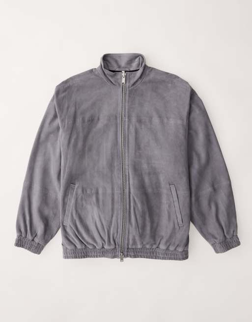 ASOS COLLECTIVE oversized suede track jacket in gray, 6 of 7