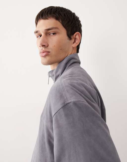 ASOS COLLECTIVE oversized suede track  jacket in grey - GREY, 4 of 7