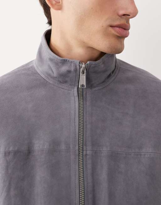 ASOS COLLECTIVE oversized suede track  jacket in grey - GREY, 5 of 7