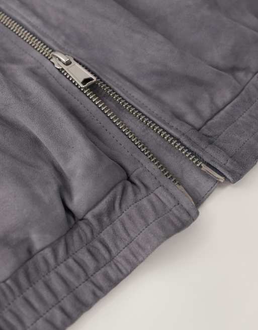 ASOS COLLECTIVE oversized suede track  jacket in grey - GREY, 7 of 7