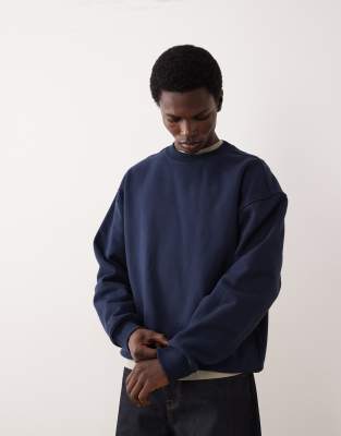 Asos Collective Oversized Super Heavyweight Crew Neck Sweatshirt In Blue