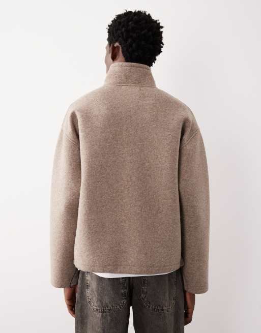 ASOS COLLECTIVE oversized super heavyweight scuba-style fabric quarter zip funnel in light brown  - BROWN, 4 of 7