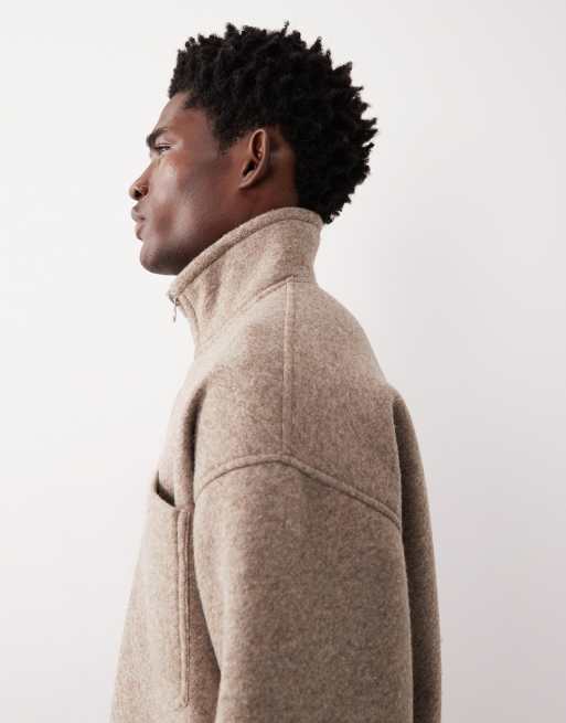 ASOS COLLECTIVE oversized super heavyweight scuba-style fabric quarter zip funnel in light brown  - BROWN, 5 of 7