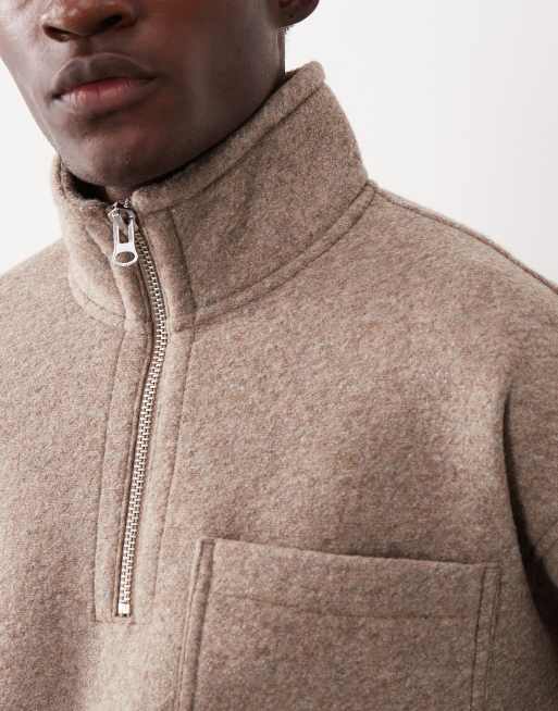 ASOS COLLECTIVE oversized super heavyweight scuba-style fabric quarter zip funnel in light brown  - BROWN, 6 of 7