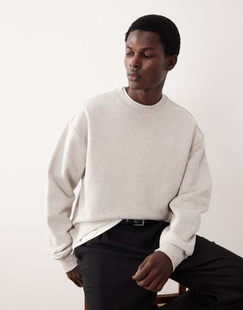 ASOS COLLECTIVE - Oversized sweatshirt van superzware stof met ronde hals in gemêleerd grijs - view 1