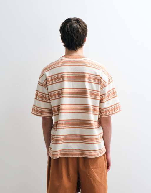 ASOS COLLECTIVE - Oversized T-shirt i kraftigt materiale med cremehvide/orange striber og tekstur, 2 af 5