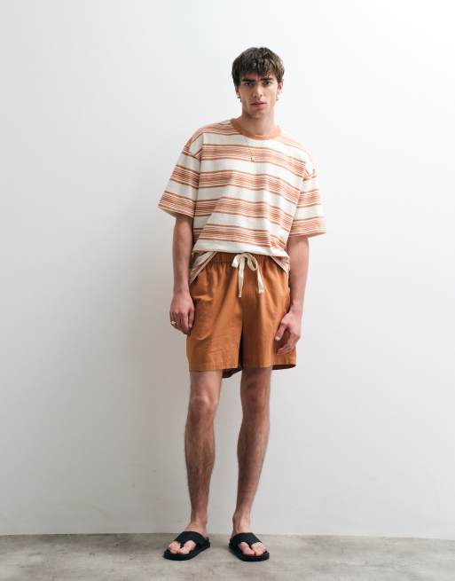ASOS COLLECTIVE - Oversized T-shirt i kraftigt materiale med cremehvide/orange striber og tekstur, 5 af 5
