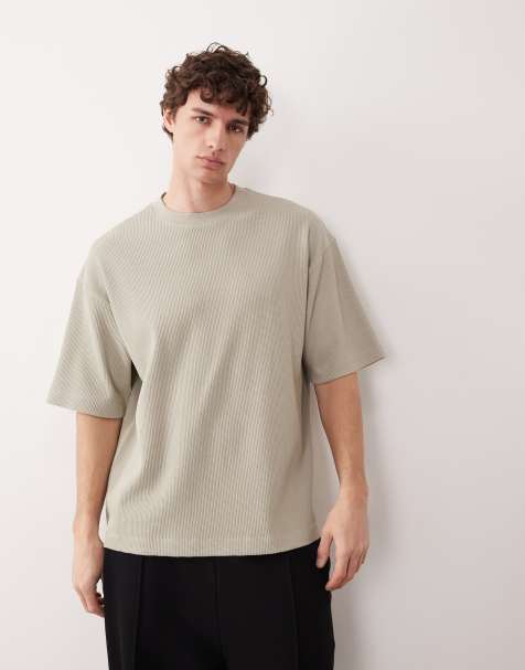 ASOS COLLECTIVE - Oversized T-shirt van superzware stof met wafelstructuur in groen-beige - view 1