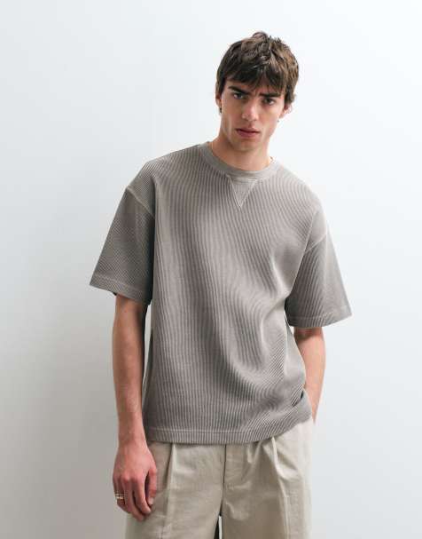 ASOS COLLECTIVE - Oversized T-shirt van zware stof met wafelstructuur in grijs met wassing - view 1