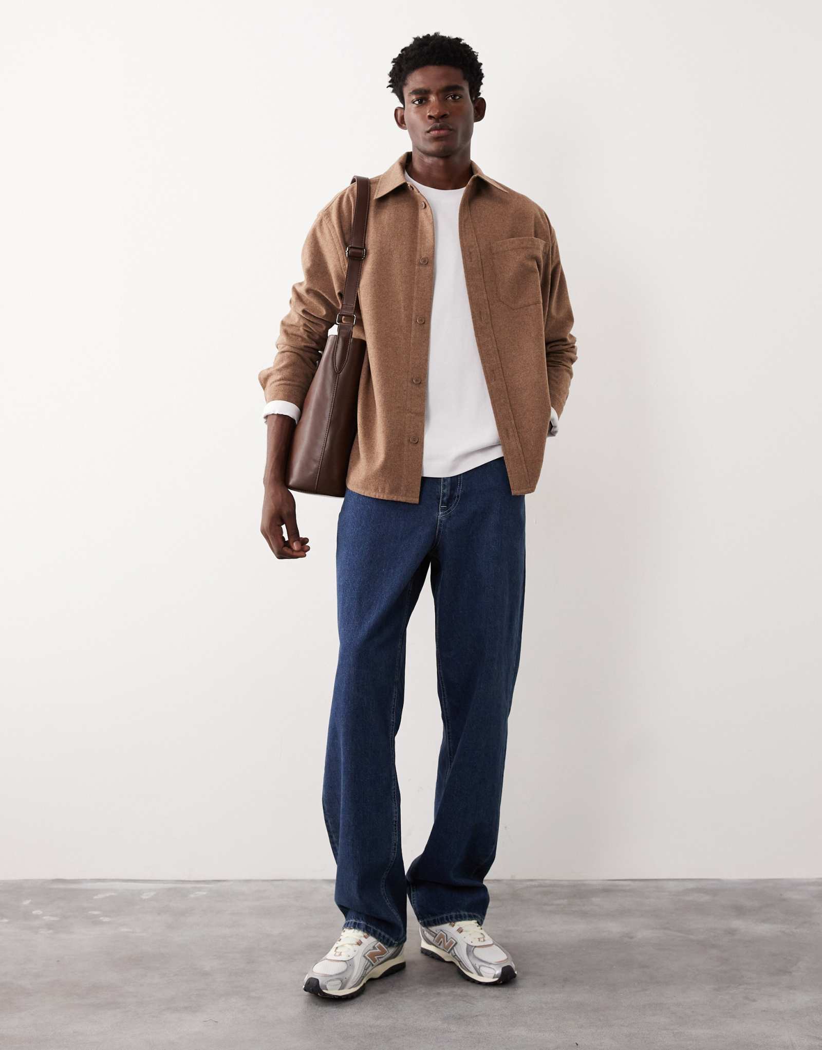 Рубашка из смесовой шерсти ASOS COLLECTIVE оверсайз коричневого цвета 