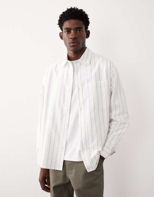 ASOS COLLECTIVE Oxford shirt in white stripe, 2 of 7