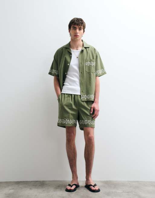 ASOS COLLECTIVE - Coordinato in cotone kaki con ricamo, 3 di 3