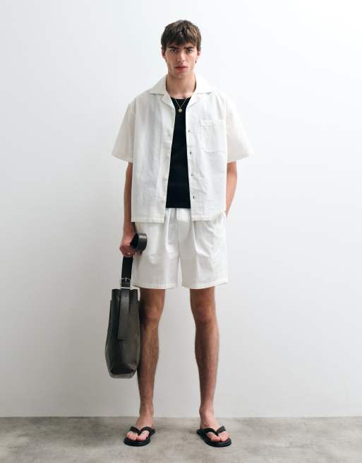 ASOS COLLECTIVE - Parte de un conjunto - Pantalones cortos color crema de algodón y lino, 2 de 5