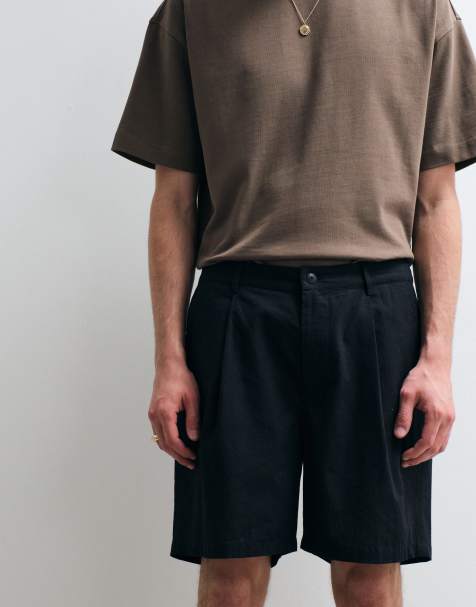ASOS COLLECTIVE pleated cotton shorts with linen in black - view 1