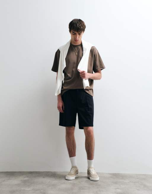 ASOS COLLECTIVE pleated cotton shorts with linen in black, 3 of 5