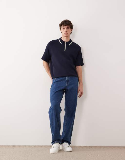 ASOS COLLECTIVE - Polo décontracté d'ensemble en maille compacte à col zippé - Bleu marine, 3 de 6