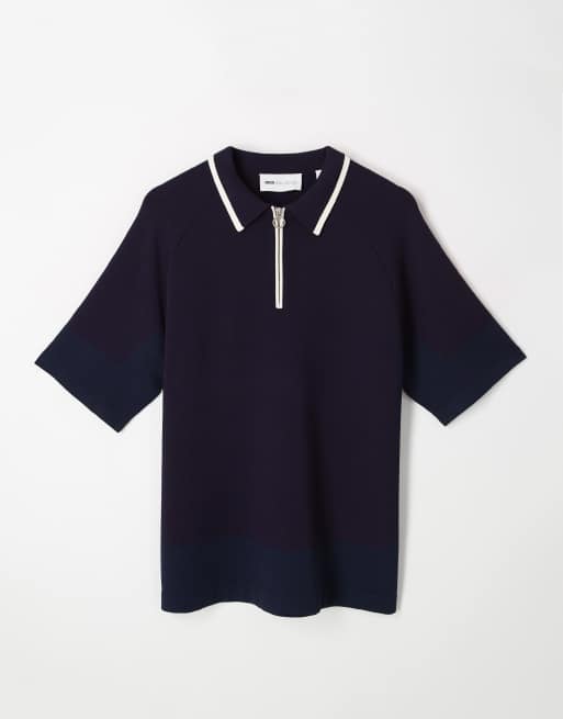 ASOS COLLECTIVE - Polo décontracté d'ensemble en maille compacte à col zippé - Bleu marine, 5 de 6
