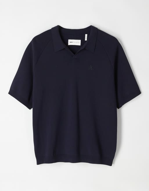 ASOS COLLECTIVE - Polo décontracté en maille compacte à col cranté - Bleu marine, 5 de 6