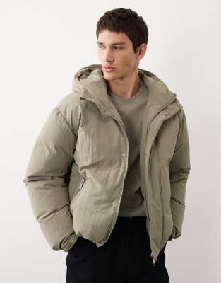 Pufferjacke in blassem Khaki mit Daunenfutter-Grün Grün 2XL