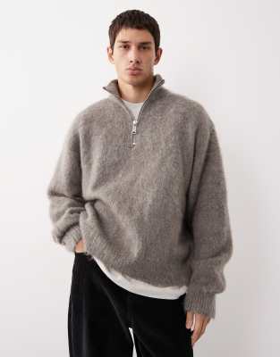 ASOS COLLECTIVE - Pull oversize en maille de mohair et laine mélangés à col cheminée - Marron-Brown