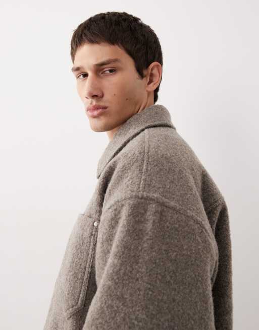 ASOS COLLECTIVE quilted shacket with wool in brown, 4 of 7