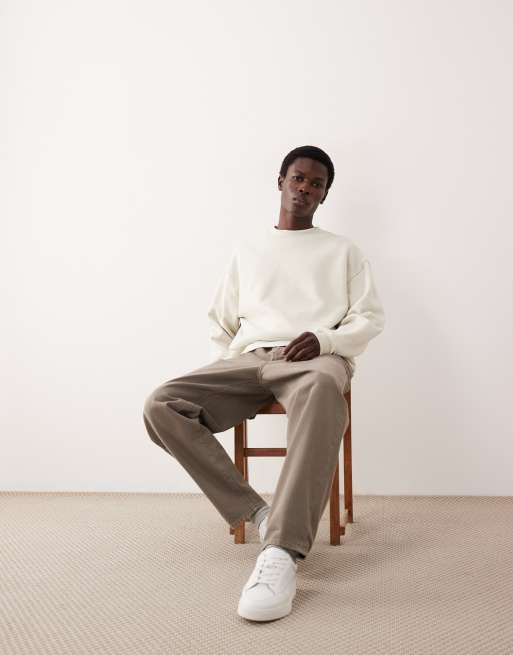 ASOS COLLECTIVE - Råhvid ekstra kraftig sweatshirt med rund hals, 2 af 6
