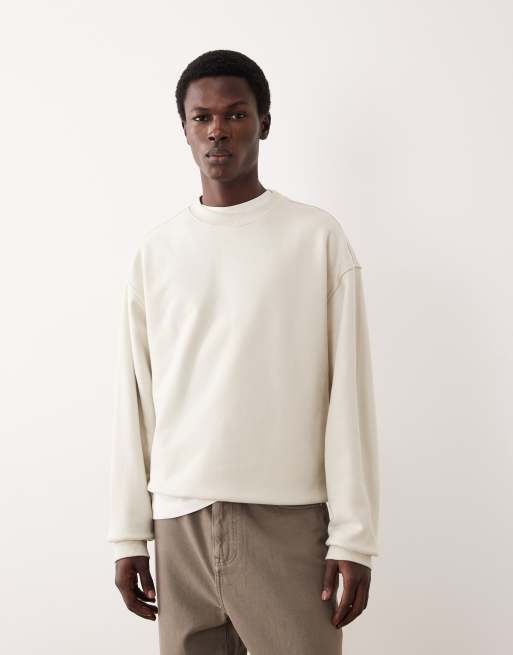 ASOS COLLECTIVE - Råhvid ekstra kraftig sweatshirt med rund hals, 5 af 6