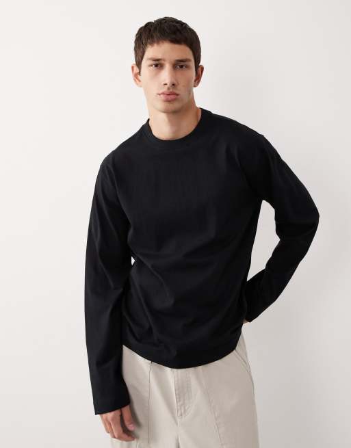 ASOS COLLECTIVE regular heavyweight long sleeve t-shirt in black - BLACK, 2 of 7